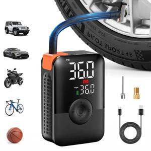 12V 150PSI 미니 타이어 공기주입기 무선 에어 컴프레서 충전식 디지털 LED 라이트 휴대용 펌프 (자동차, 오토바이, 자전거용)