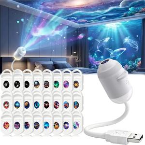HD 스마트 다이나믹 5D 홀로그램 야간 조명 프로젝터 2-in-1 은하 별 프로젝터 USB 전원 공급, 침실, 자동차, 크리스마스 선물용