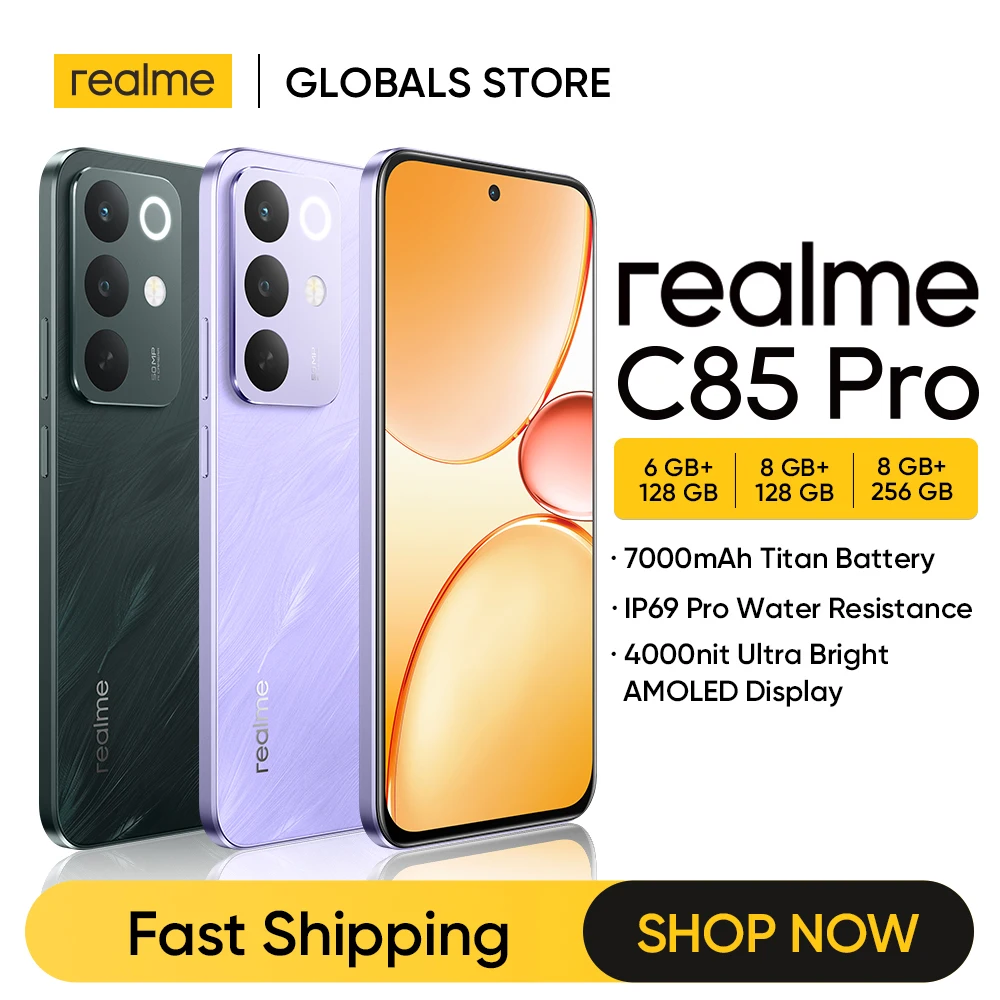 리얼미 C85 프로 스마트폰 NFC 7000mAh 배터리 45W 충전 스냅드래곤 685 칩셋 6.8인치 120Hz AMOLED 디스플레이 50MP 카메라 IP69 프로