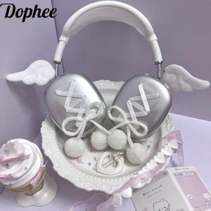 Dophee 오리지널 핸드워크 에어팟 맥스 2 헤어볼 활 이어폰 케이스, 투명 실리콘 보호 슬리브, 스파이스 걸스 애플 커버