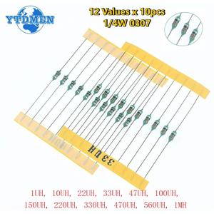 120pcs 0307 인덕터 1/4W 0.25W 컬러 링 인덕터 분류 키트 1UH 10UH 22UH 33UH 47UH 100UH 150UH 220UH 330UH 470UH 560UH