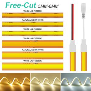 5mm 8mm PCB COB LED 라이트 스트립 자유 절단 12V 24V 2핀 와이어 DC 플러그 포함 400LEDs/m 3000k 4000k 6000k 플렉스 램프 0.5m 1m 5m 10m 20m