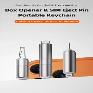 다기능 2-in-1 SIM 카드 트레이 추출 핀 & 박스 커터 키체인 도구, 합금 톱니형 블레이드, 휴대폰용 컴팩트 포켓 오프너