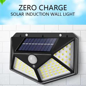100LED 태양 벽 램프 야외 Lampwaterproof 모션 센서 태양 전원 햇빛 가로등 정원 난간 장식 램프