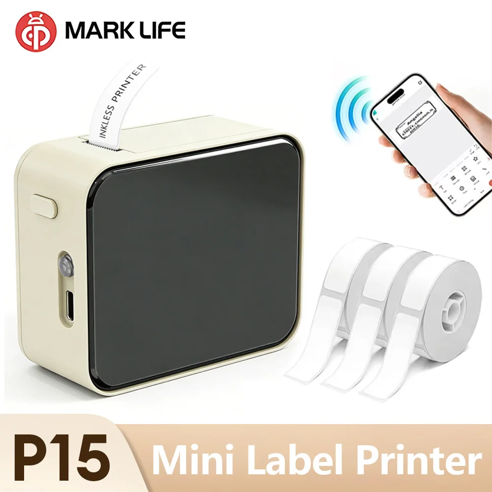 Marklife P15 열전사 라벨 프린터 가격표용 접착 라벨이 있는 미니 핸드헬드 블루투스 무선 라벨링 기계 Noink
