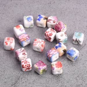 10개 꽃 그림 8.5mm 큐브 세라믹 도자기 루즈 비즈 쥬얼리 만들기 DIY 공예품 재료