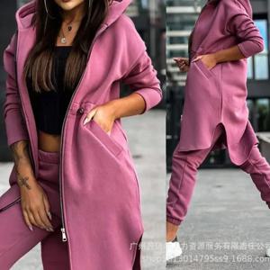 바지 세트 여성 Tracksuit 지퍼 후드 코트 두 조각 세트 후드 바지 세트 탄성 허리 바지 스트레이트 가을 2025 스포츠