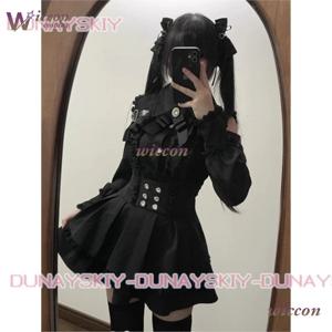 Jirai kei 복장 로리타 걸스 블라우스 탑 여성 긴 소매 셔츠 Kawii Bow 블랙 스커트 셔츠 Y2K Sweet Japanese Lady Style Set