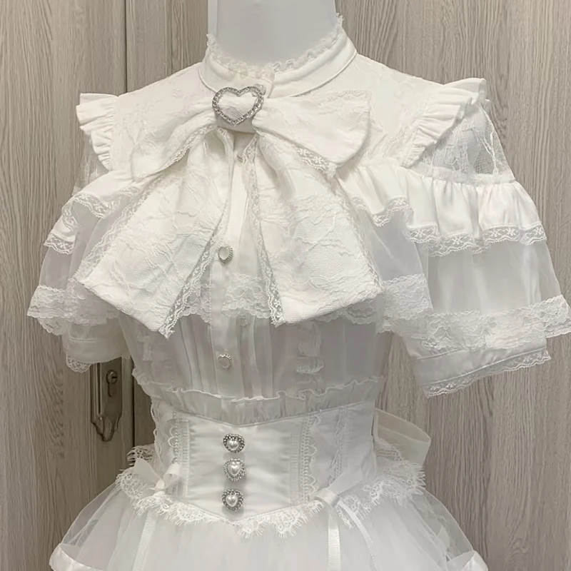 Kawaii 여성 셔츠 Jirai Kei Lolita Y2K 귀여운 일본식 블라우스 우아한 긴 소매 스위트 탑 캐주얼 미적 셔츠 2024
