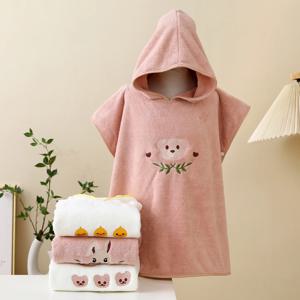 산호 양털 후드 목욕 타올 아기 망토 60X120cm 만화 곰 토끼 어린이 목욕 가운 아기 비치 타월