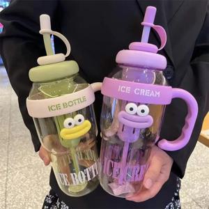 1100ML 스포츠 물병 여성을위한 귀여운 미적 대용량 밀짚 컵 어린이 워터 컵 여름 야외 휴대용 사용
