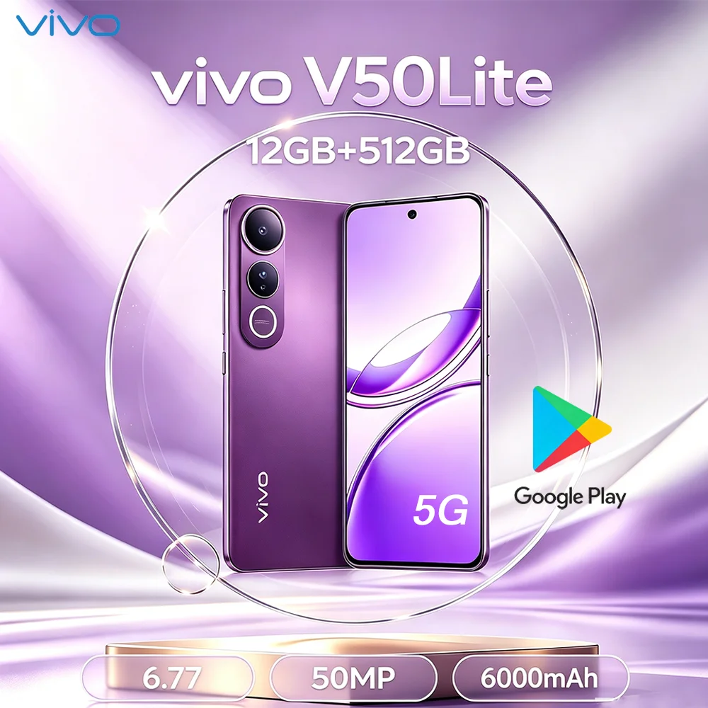 듀얼 SIM 언락 스마트폰 VIVO V50 Lite 5G 6.77인치 120Hz 디스플레이 12GB+512GB 50MP 카메라 6500mAh 대용량 배터리 타입-C