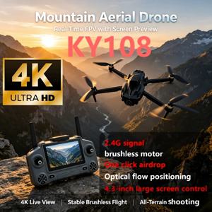 2026년형 KY108 드론, 4K 카메라 탑재, 4.3인치 대형 화면 컨트롤, 전문가용 드론 360 °   장애물 회피 접이식 RC 쿼드콥터