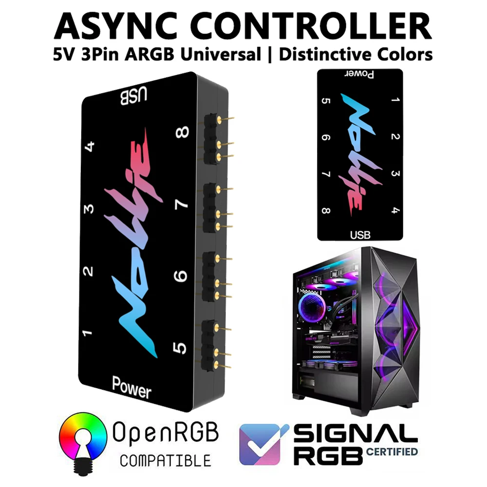 MZX 5V 3PIN ARGB 비동기 컨트롤러 라이트 스트립 허브 케이블 SignalRGB OpenRGB 범용 컴퓨터 PC 냉각 팬 액세서리