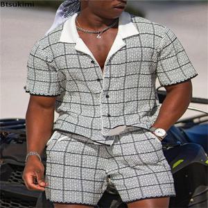 하와이 휴가 정장 남성 여름 옷깃 반팔 셔츠 반바지 2 피스 세트 패션 streetwear 남성 3d 인쇄 캐주얼 복장