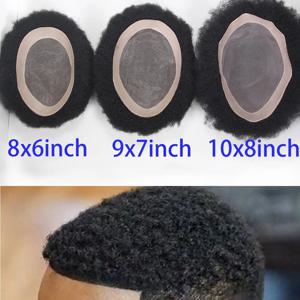 아프로 블랙 남성용 부분 가발 4MM 남성용 가발 100% 인모 아프리카계 미국인용 시스템 아프로 곱슬머리 헤어피스 교체용 1 #   제트 블랙 8x1