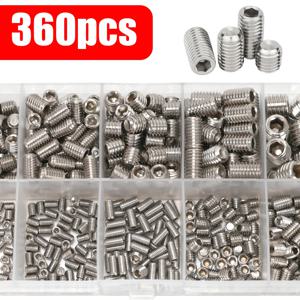 360개 스테인리스 스틸 헤드리스 육각 소켓 나사 세트 - M3/M4/M5/M6/M8 육각 소켓 나사, 나사 수, 기계 나사