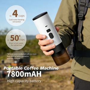 7800mAh 대용량 3-in-1 휴대용 커피메이커, 차량, 여행 및 캠핑용 전기 캡슐 커피머신