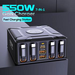 550W 7-in-1 충전 스테이션 (100W 접이식 USB C 케이블 포함) GaN 고속 충전기 (맥북 프로, 아이폰 17, 삼성 노트북, 태블릿용)