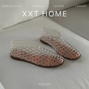 XIXITIAO 여성용 샌들 패션 오픈워크 샌들 여름 편안한 미끄럼 방지 플랫 젤리 슈즈 속이 빈 야외 슬립온 신발