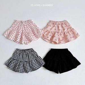 K2655 여아 체크무늬 반바지 여름 스커트 얇은 다용도 블랙 체크 반바지 (아동용)
