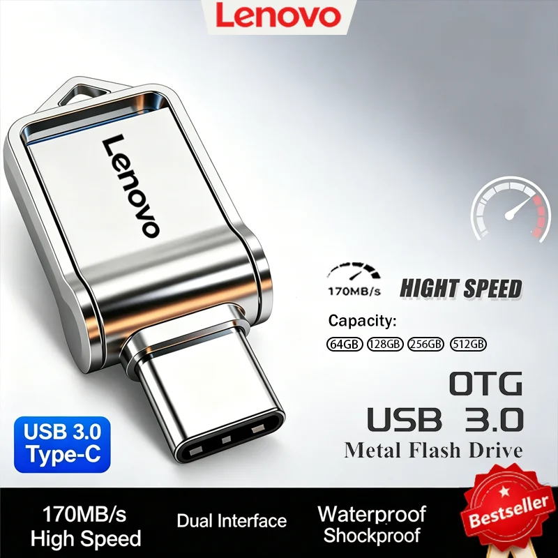 레노버 고속 USB 플래시 드라이브 메탈 펜드라이브 512GB 256GB 128GB 휴대용 방수 메모리 저장 스틱 U 디스크 네트워크 카드