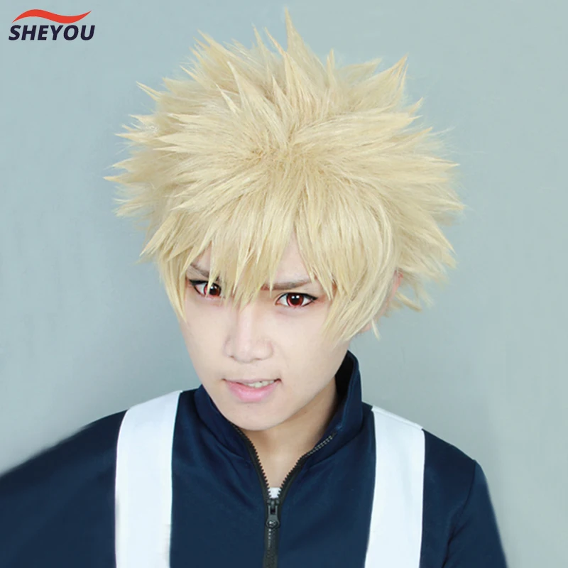 My Boku no Hero Academia Bakugou Katsuki Bakugo 짧은 리넨 금발 내열성 코스프레 의상 가발