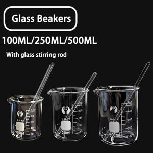 50-500ML 고붕규산 유리 계량컵(교반봉 포함) 투명 눈금컵 실험실 비커 주방 베이킹 계량컵