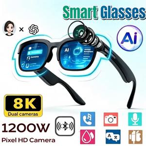 AI 스마트 안경 8MP HD 카메라 8K 촬영 AI 실시간 번역 블루투스 6.0 이어폰 통화 녹음 음악 선글라스