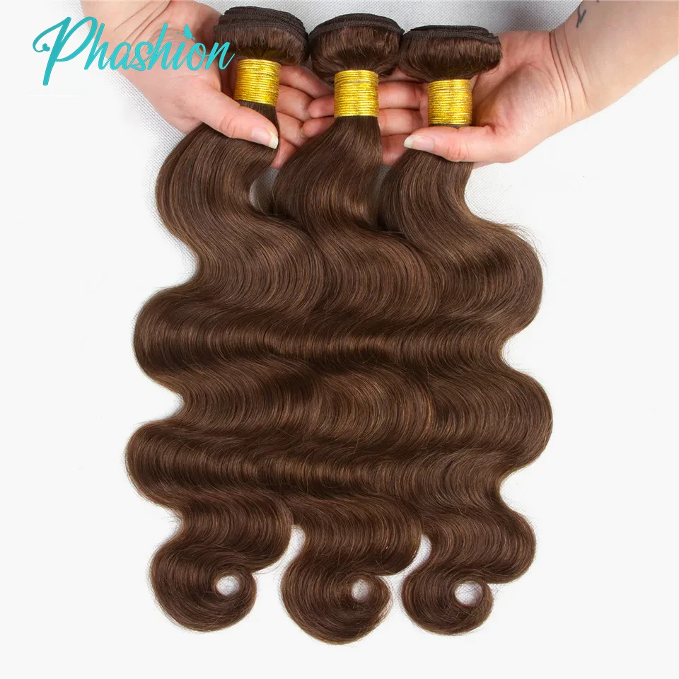 Phashion 초콜릿 다크 브라운 바디 번들, 부드러운 인모 #4 컬러 100% 레미 브라질 헤어 익스텐션, 판매 중 10A, 1/3/4 개