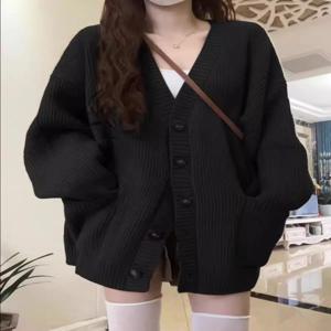 캐시미어 가디건 여성 V넥 가을 겨울 신상 레트로 레이지 니트 스웨터 부드러운 왁스 코트 루즈핏