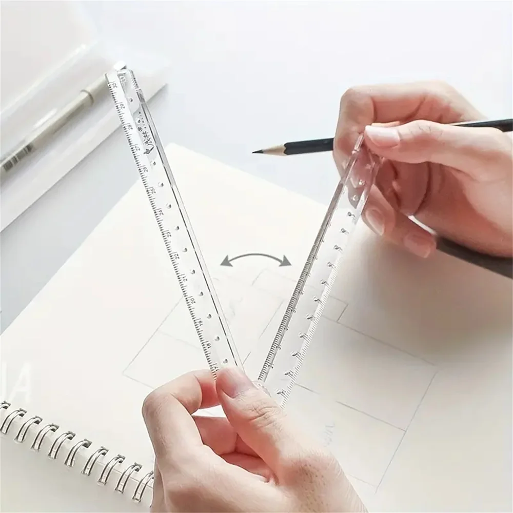 30cm 아크릴 투명 접이식 자 학생용 문구 드로잉 측정 도구 작은 각도기 포함 직선 자