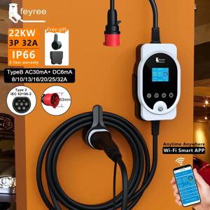 페이리 22KW 타입2 케이블 EVSE 월박스 & 휴대용 EV 충전기 32A 3상 Wi-Fi 앱 스마트 고속 충전 스테이션 (전기차용)