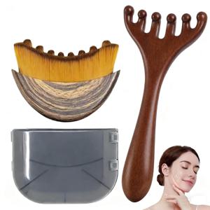 림프 컨투어 페이스 브러쉬 & 나무 경락 마사지 빗 정전기 방지 6-클로, 턱선 조형, 얼굴&머리용 배수 마사지기
