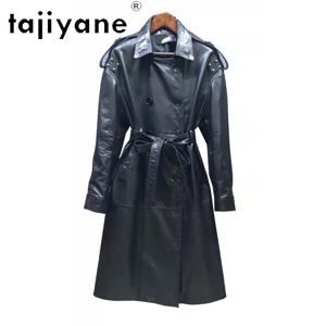 TAJIYANE 탑 레이어 소가죽 정품 가죽 자켓 여성 중간 길이 트렌치 코트 오일 왁스 가죽 아우터 블랙 자켓 Косуха