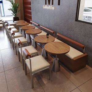 커피숍용 원목 부스 소파와 레스토랑 바용 맞춤 제작 스테인리스 식탁 및 의자 세트