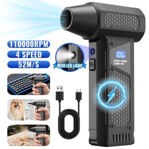 110000RPM 에어 블로워 4단계 조절 터보 블로워 LED 조명&디스플레이 포함 무선 압축 공기 분사기 5개 노즐 포함