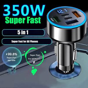 5 in 1 USB 차량용 휴대폰 충전 어댑터, 전압 표시 기능, 듀얼 PD 포트, 아이폰, 삼성, 화웨이, OPPO용 초고속 충전