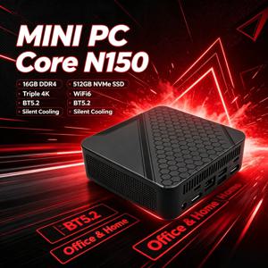2026 인텔 N150 휴대용 미니 PC 16GB DDR4 M.2 NVMe SSD 512GB WiFi6 BT5.2 저소음 쿨링 트리플 4K 오피스 홈 데스크탑 프로