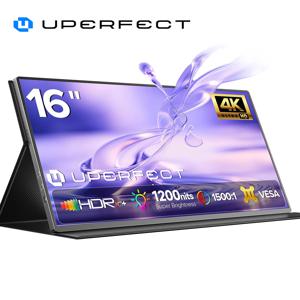 UPERFECT 4K 휴대용 모니터 16인치 3840x2400 IPS 노트북 확장형 화면 1200니트 USB-C HDMI 컴퓨터 PC 게임 디스플레이 스피커 및 스마트 커버 포함 여행용 모니터 PC, 휴대폰, PS5/4, Xbox, 스위치, 스팀 덱