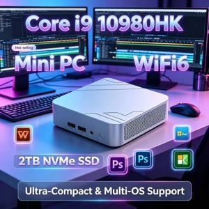 인텔 코어 i9 10980HK 소형 미니 PC 32GB 램 2TB NVMe SSD 트리플 4K 모니터 WiFi6 고성능 사무실/가정용 데스크탑 호스트