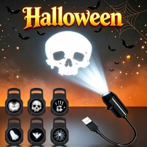 LED 프로젝터 라이트 할로윈 유령 해골 야간 조명 전환 가능한 패턴 USB 프로젝터 램프 (방 천장 창문 벽 장식용)