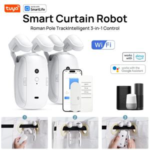 Tuya 스마트 WiFi 커튼 로봇, 로만 로드 트랙용 지능형 3-in-1 제어 Tuya 앱/리모컨/음성 제어(알렉사 구글 시리)