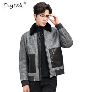 Tcyeek 리얼 양가죽 시어링 코트 남성용 거위 다운 재킷 소가죽 포켓 짧은 겨울 정품 가죽 재킷 2026 Jaquetas