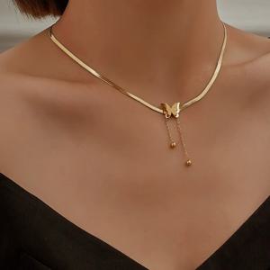 빈티지 나비 목걸이 여성 황금 스테인레스 스틸 블레이드 뱀 체인 미적 매력 초커 여성 보석 Mujer에게 선물