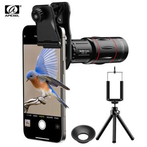 APEXEL 유니버설 18x25 휴대폰 카메라 망원 렌즈 HD 광학 관측 18X 단안 망원경 렌즈 (스마트폰용 삼각대 포함)