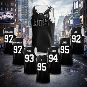 BTS 회원 이름 번호 인쇄 농구 저지 탱크탑 남성 여성 여름 민소매 메쉬 스포츠 조끼 Y2K 루즈 스트리트웨어