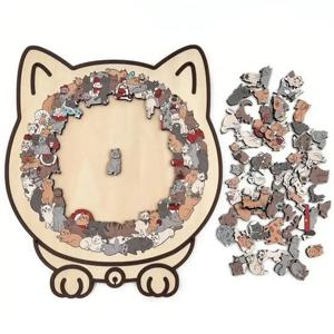 135피스 고양이 모양 나무 퍼즐 독특한 불규칙한 퍼즐 조각 게임 생일 크리스마스 선물 고양이 애호가를 위한 홈 장식 ﻿
