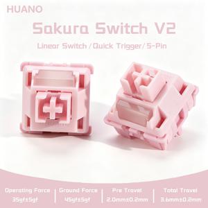 HUANO 사쿠라 V2 V3 스위치 핑크 35gf 42gf 5핀 리니어 크리미 스위치, 커스텀 DIY 60% 게이밍 기계식 키보드 POK POM PA66용