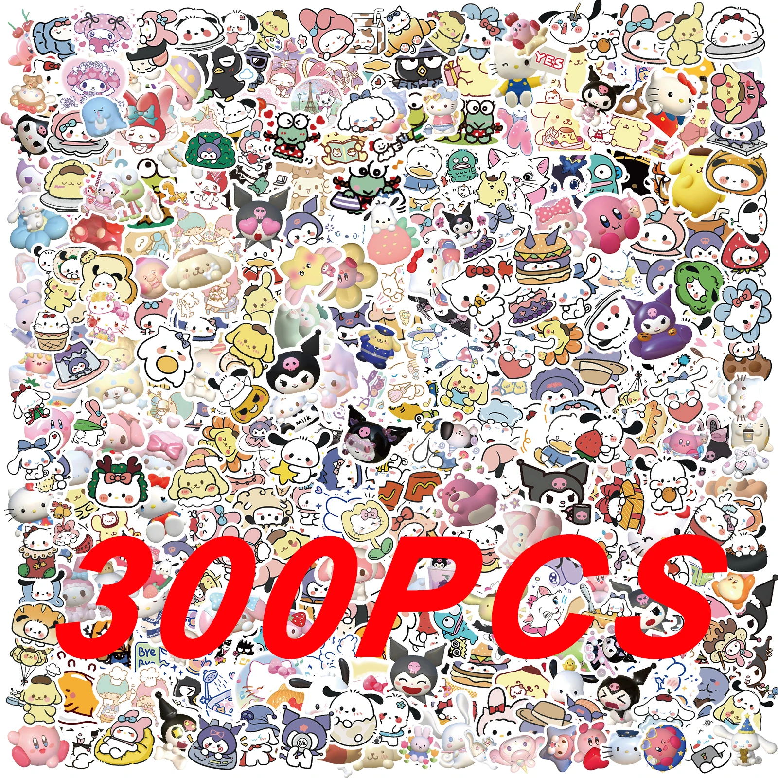 100/200/300Pcs Kawaii Sanrio Kuromi 멜로디 헬로 키티 스티커 노트북 휴대 전화 수하물 방수 만화 스티커 데칼